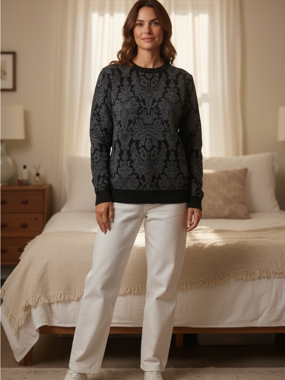 Jones New York Gray and Black Merino Wool Sweater SZ S